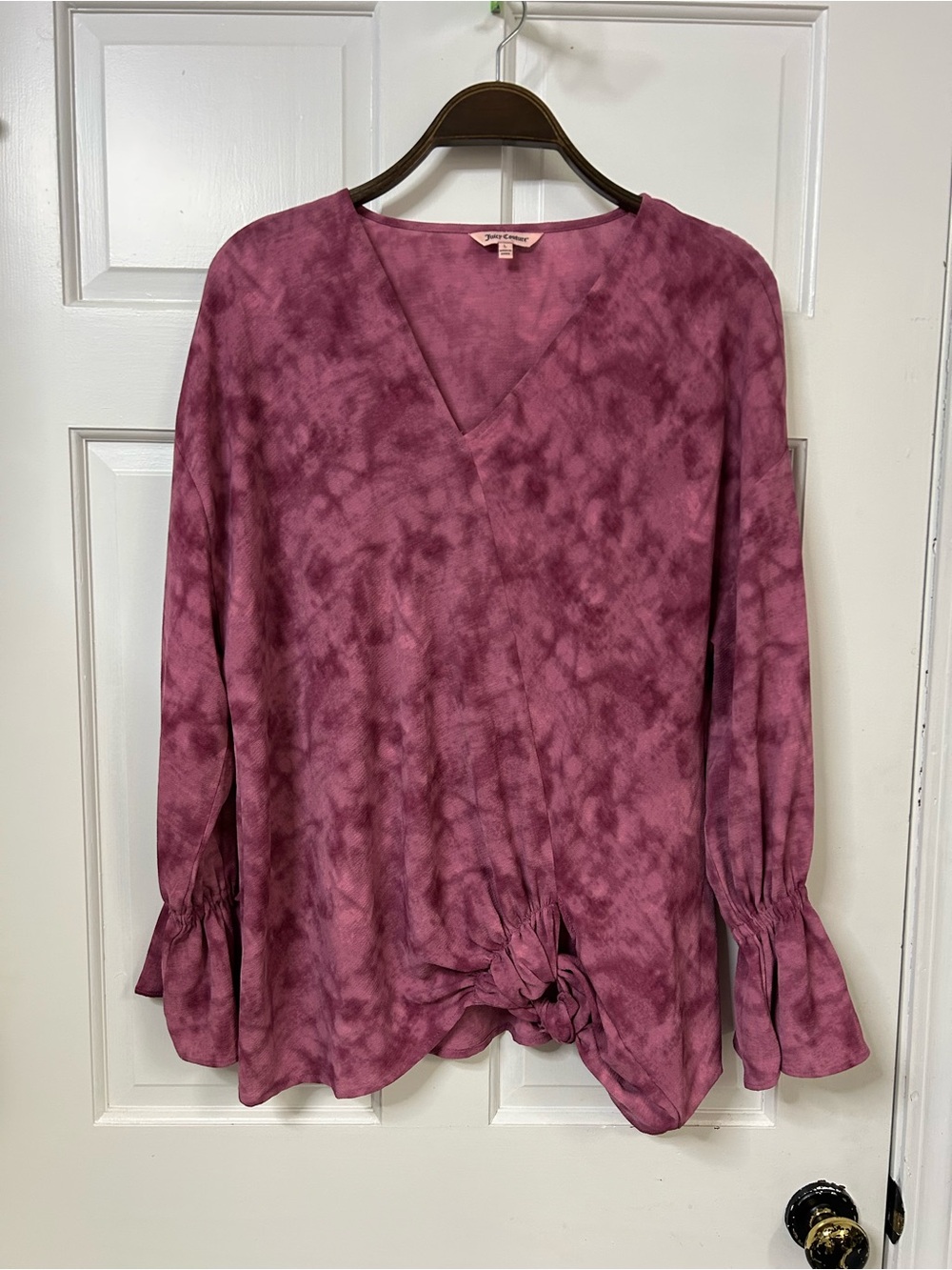Juicy Couture Rose-Mauve Tie-Dye V-Neck Knot Front Tunic